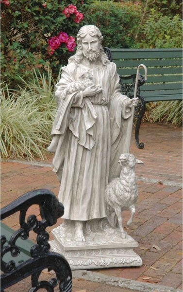 Jesus The Good Shepherd Garden Sculpture with Sheep